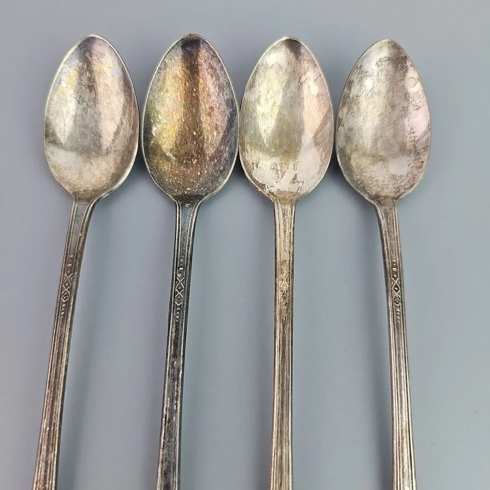 S.E.B. Samuel E. Bernstein Silver Plate Ice Tea Spoons Copper Core Set 4